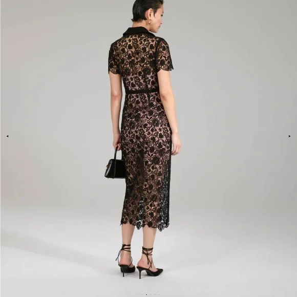 self portrait black magnolia lace midi dress - Picture 4 of 8